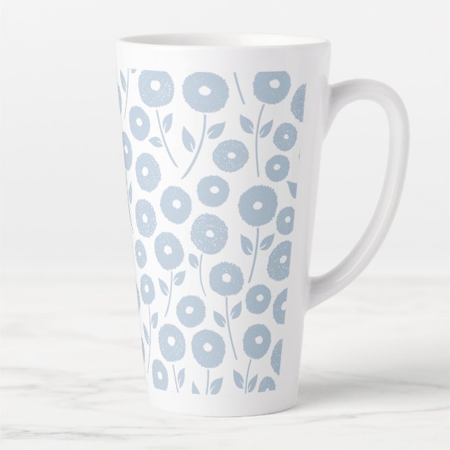 Taza De Café Latte Fuzzy Flower Pattern Blue on White (Derecha)