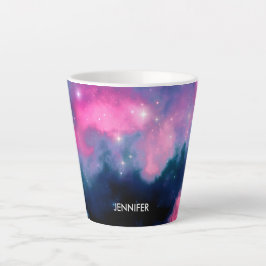 Taza De Café Latte Galaxia rosa y azul Nebulosa y estrellas Resumen