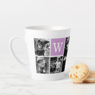 Taza De Café Latte Galería fotográfica y monograma púrpura