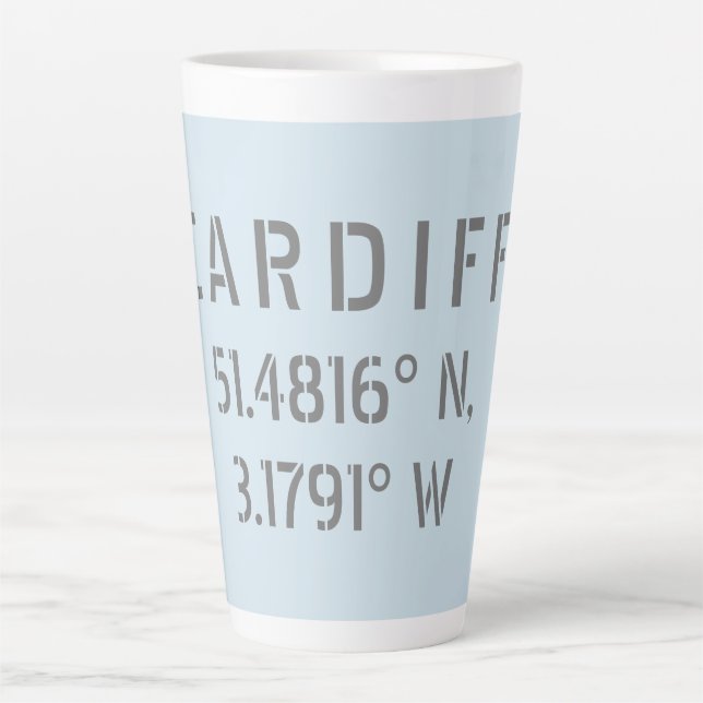 Taza De Café Latte Gales de Cardiff Latitud y Longitud (Anverso)