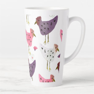 Taza De Café Latte Gallo acuarela patrón floral rosa púrpura