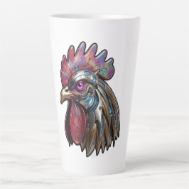 Taza De Café Latte Gallo ciberpunk Arte mecánico iridiscente