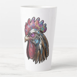 Taza De Café Latte Gallo ciberpunk Arte mecánico iridiscente