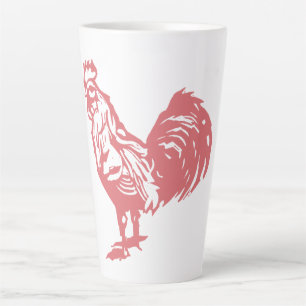 Taza De Café Latte Gallo Rojo Estilo Letterpress