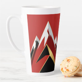 Taza De Café Latte Gama de Montañas Abstractas Rojo Negro Dorado
