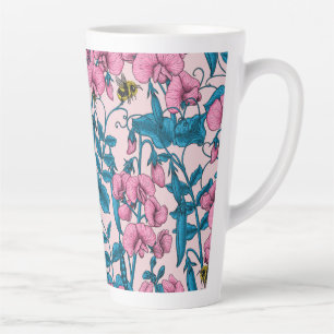Taza De Café Latte Garzas y abejorros dulces, rosa y azul