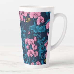 Taza De Café Latte Garzas y abejorros dulces, rosa y azul