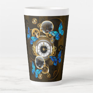 Taza De Café Latte Gases de vapor y mariposas azules