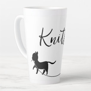 Taza De Café Latte Gata tejedora y minimalista de hilo