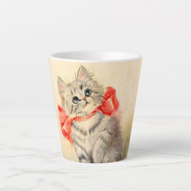 Taza De Café Latte Gatito con cinta roja (Anverso)