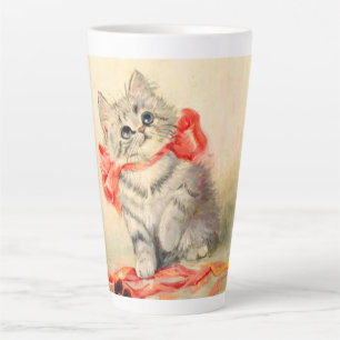 Taza De Café Latte Gatito con cinta roja