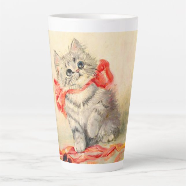 Taza De Café Latte Gatito con cinta roja (Anverso)