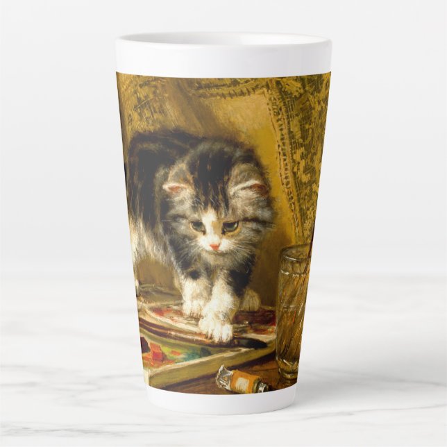 Taza De Café Latte Gatito con pintura y brochas (Anverso)