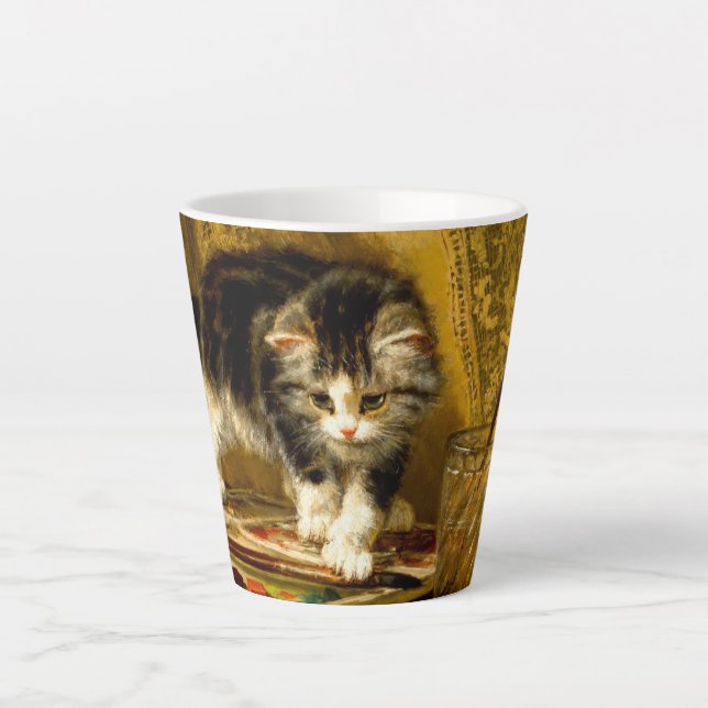 Taza De Café Latte Gatito con pintura y brochas (Anverso)