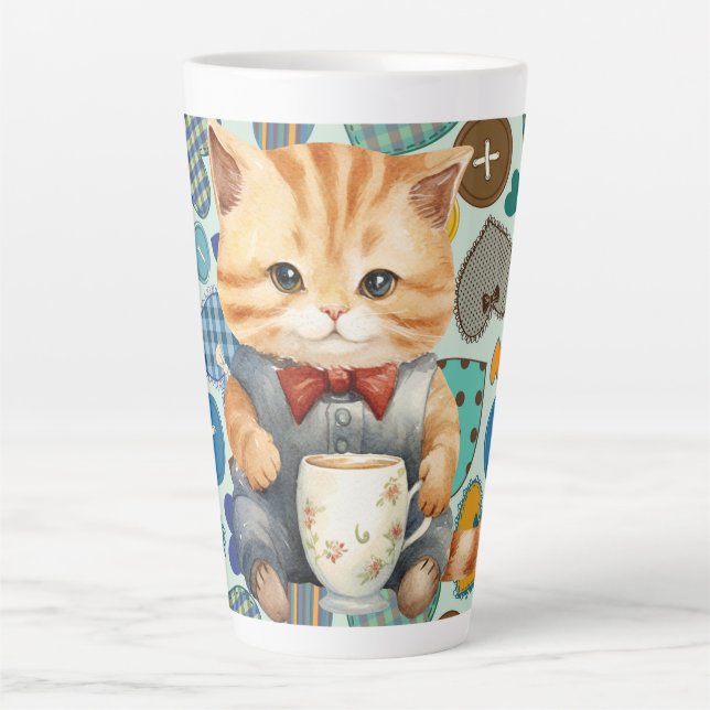 Taza De Café Latte Gatito de patchwork  (Anverso)