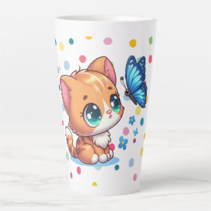 Taza De Café Latte Gatito/gato lindo y mariposa 
