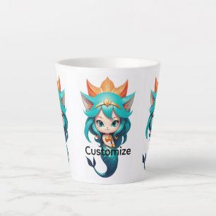 Taza De Café Latte Gatito Lindo Sirena Thunder_Cove