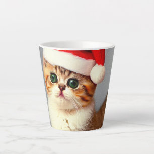 Taza De Café Latte Gatito vintage de Navidad en Santa Hat