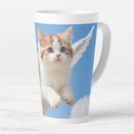 Taza De Café Latte Gatito Volador Adorable Calico Tabby Cielo Azul