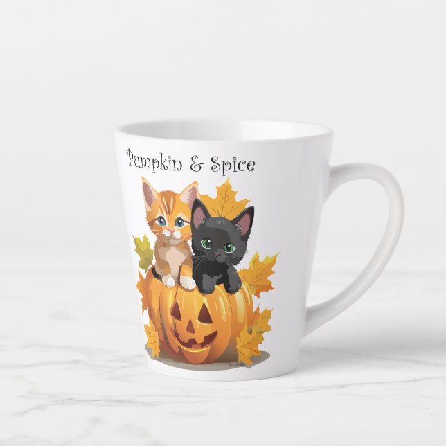 Taza De Café Latte Gatitos de calabaza y especias Jack-o-Lantern Latt (Derecha)