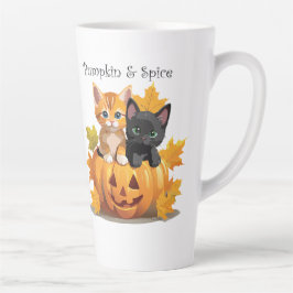 Taza De Café Latte Gatitos de calabaza y especias Jack-o-Lantern Latt