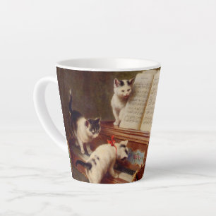 Taza De Café Latte Gatitos y piano