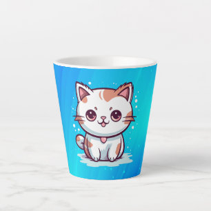 Taza De Café Latte Gato adorable al estilo Kawaii Clipart