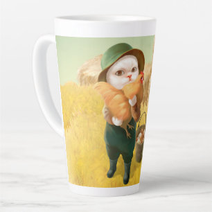 Taza De Café Latte Gato Adorable con Hen en la Granja