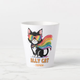 Taza De Café Latte Gato Ally - Gato arcoiris Orgullo LGBTQ