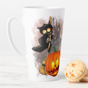 Taza De Café Latte Gato asustado por un personaje de Halloween divert