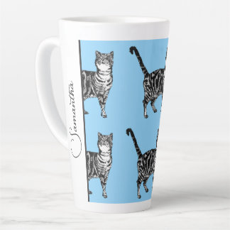 Taza De Café Latte Gato Atigrado Gatos Azul Claro Niñas Caprichosas