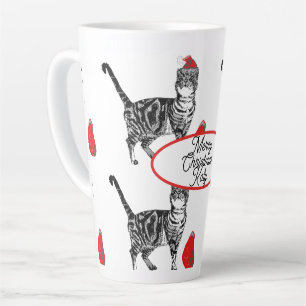 Taza De Café Latte Gato atigrado Navideño sombrero Santa Gatos Rojo B