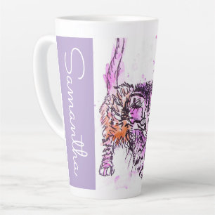 Taza De Café Latte Gato atigrado pintado a mano Gatos Lana Morada A a