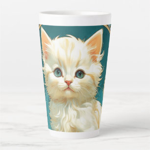 Taza De Café Latte Gato blanco Alphonse Mucha Art Nouveau