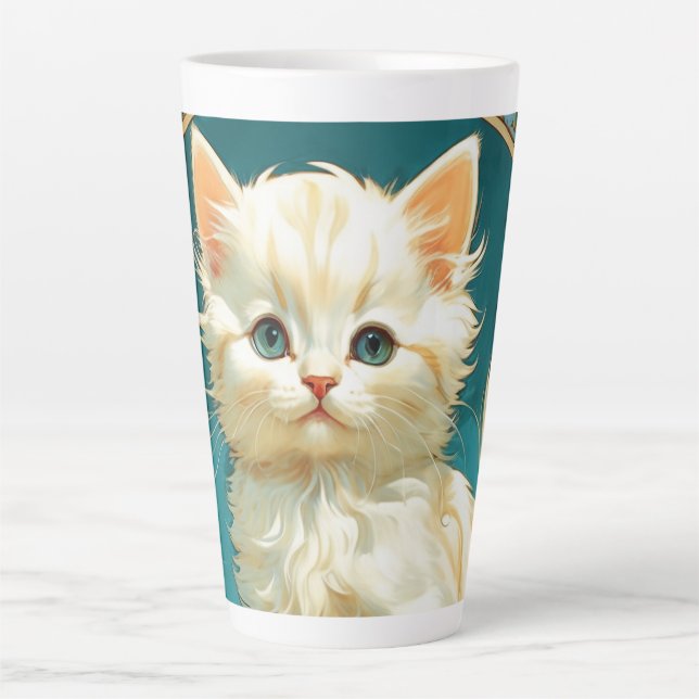 Taza De Café Latte Gato blanco Alphonse Mucha Art Nouveau (Anverso)