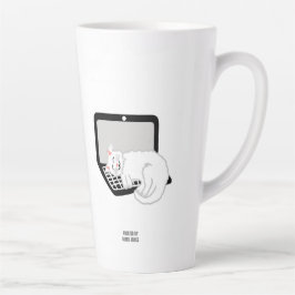 Taza De Café Latte Gato blanco durmiendo en un portátil Gran Mug Latt