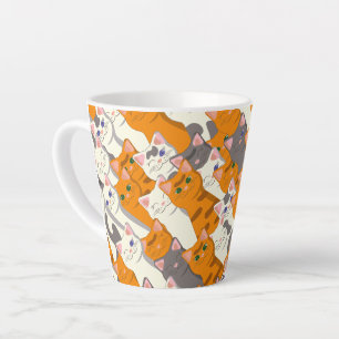 Taza De Café Latte Gato blanco negro jengibre patrón diagonal