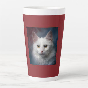 Taza De Café Latte Gato blanco turco angora rojo azul