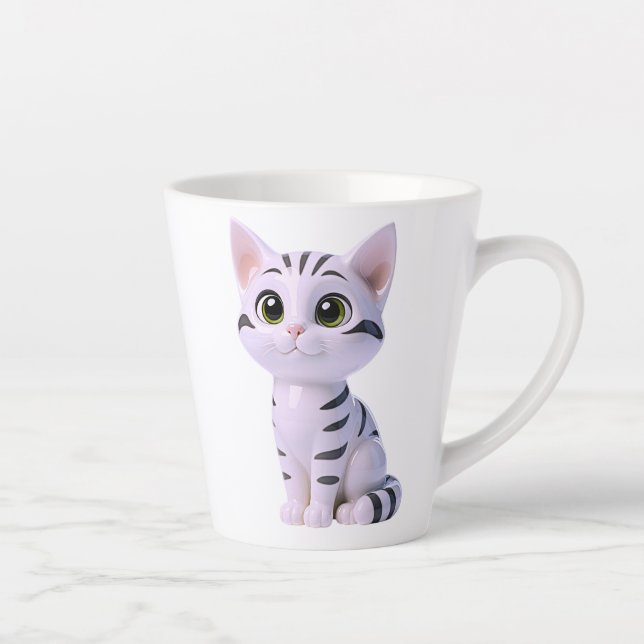 Taza De Café Latte Gato Chibi Tabby Blanco (Derecha)