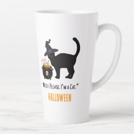 Taza De Café Latte gato conectado con sombrero de bruja en Halloween