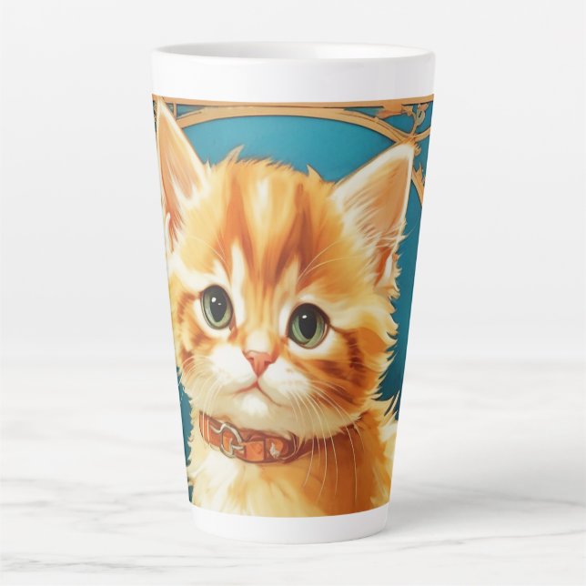 Taza De Café Latte Gato de Alphonse Mucha Art Nouveau (Anverso)