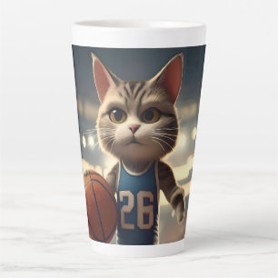 Taza De Café Latte Gato de baloncesto,