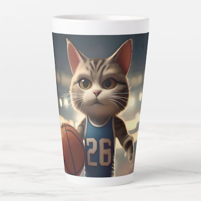 Taza De Café Latte Gato de baloncesto, (Anverso)