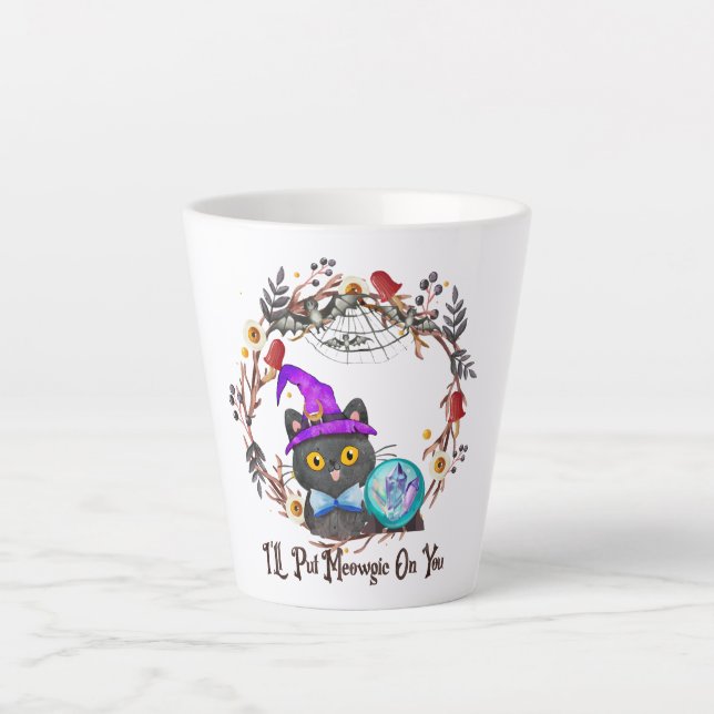 Taza De Café Latte Gato de bruja lindo y puntiagudo (Anverso)