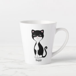 Taza De Café Latte Gato de esmoquin lindo y feliz