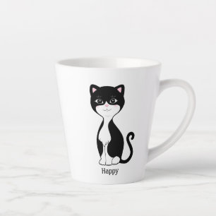 Taza De Café Latte Gato de esmoquin lindo y feliz