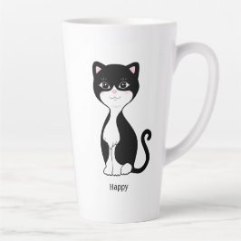 Taza De Café Latte Gato de esmoquin lindo y feliz