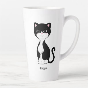 Taza De Café Latte Gato de esmoquin lindo y feliz