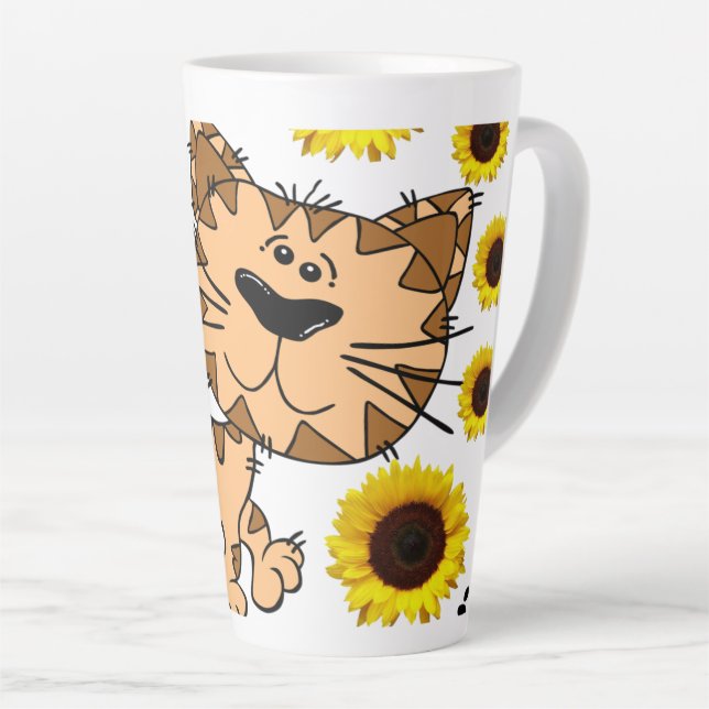 Taza De Café Latte Gato de girasol Kitten Latte Mug (Ángulo derecho)