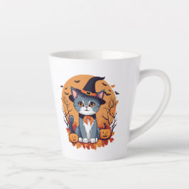 Taza De Café Latte Gato de Halloween